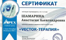 Сертификат обучения по программе "VECTOR-терапия"