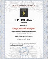 Сертификат выпускника тренинга «Мастерство оратора»