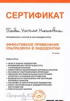 Сертификат о прохождении курса "Эффективное применение ультразвука в эндодонтии"