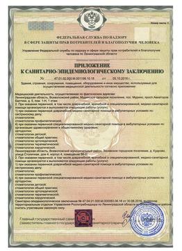 Приложение к санитарно-эпидемиологическому заключению